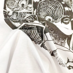 Japanese Horror Manga Graphic T-Shirt White Cotton Tee with Creepy Uzumaki Style Print