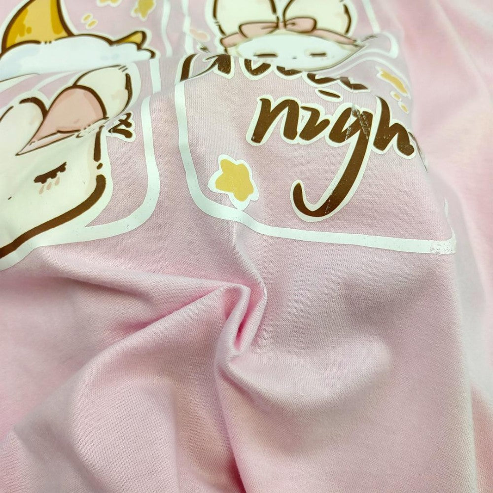 Pink Good Night Rabbit Graphic T-Shirt Cute Cartoon Sleepwear Style Top Cotton Short Sleeve