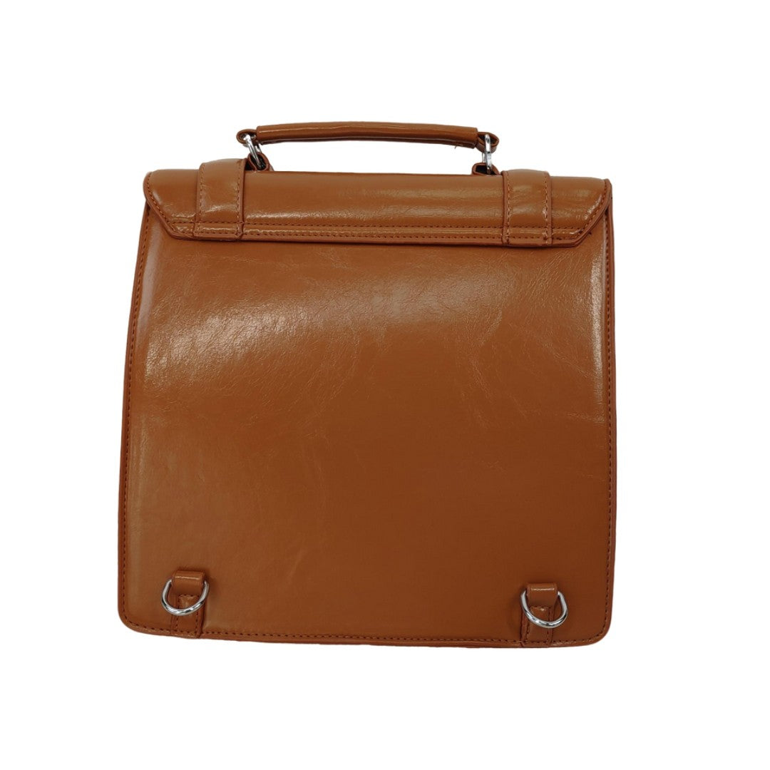 Kawaii Heart Buckle PU Leather Ita Bag Brown Satchel Backpack Cute Transparent Window Display Bag