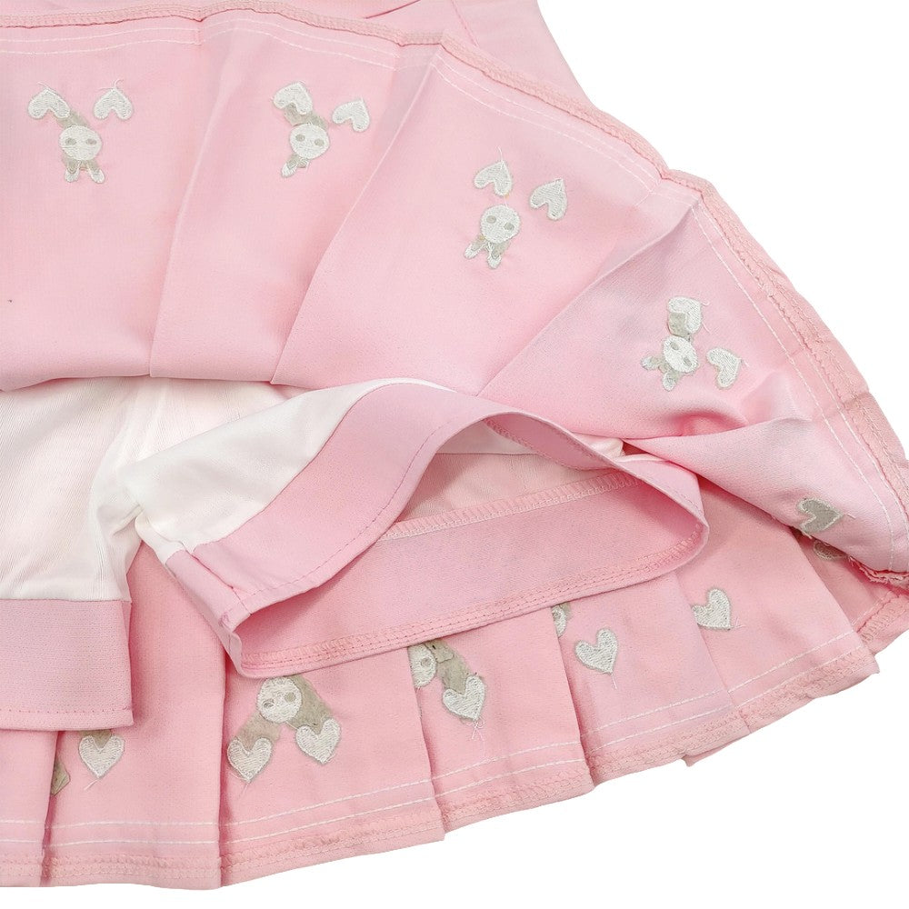 Pink Pleated Skirt Skort with Bunny & Heart Embroidery Cute Harajuku Lolita Mini Skirt