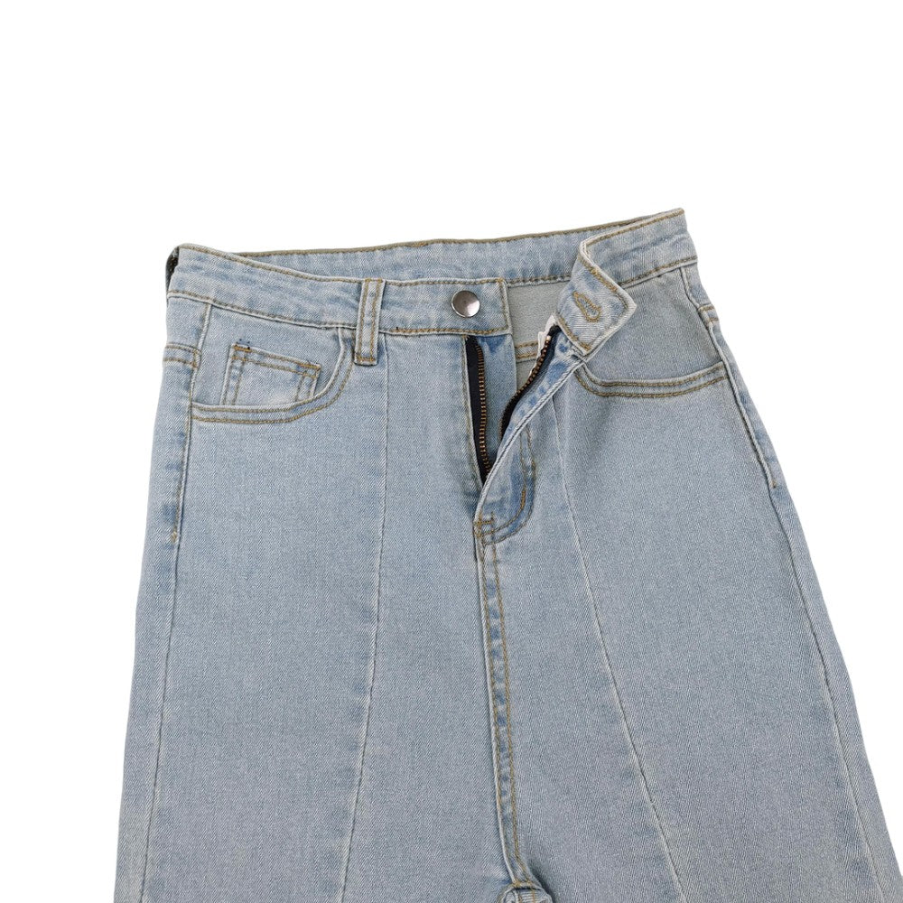 High Waist Flared Denim Jeans Woman Vintage Inspired Wide Leg Pants with Raw Hem