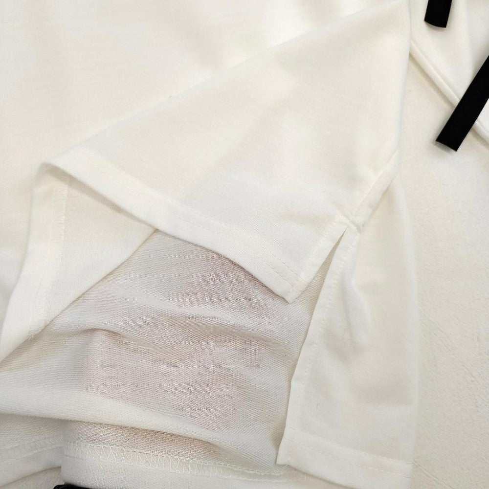 White Long Sleeve Top with Ribbon Bows Gothic Letter Print Cute Casual Oversized Cotton Shirt