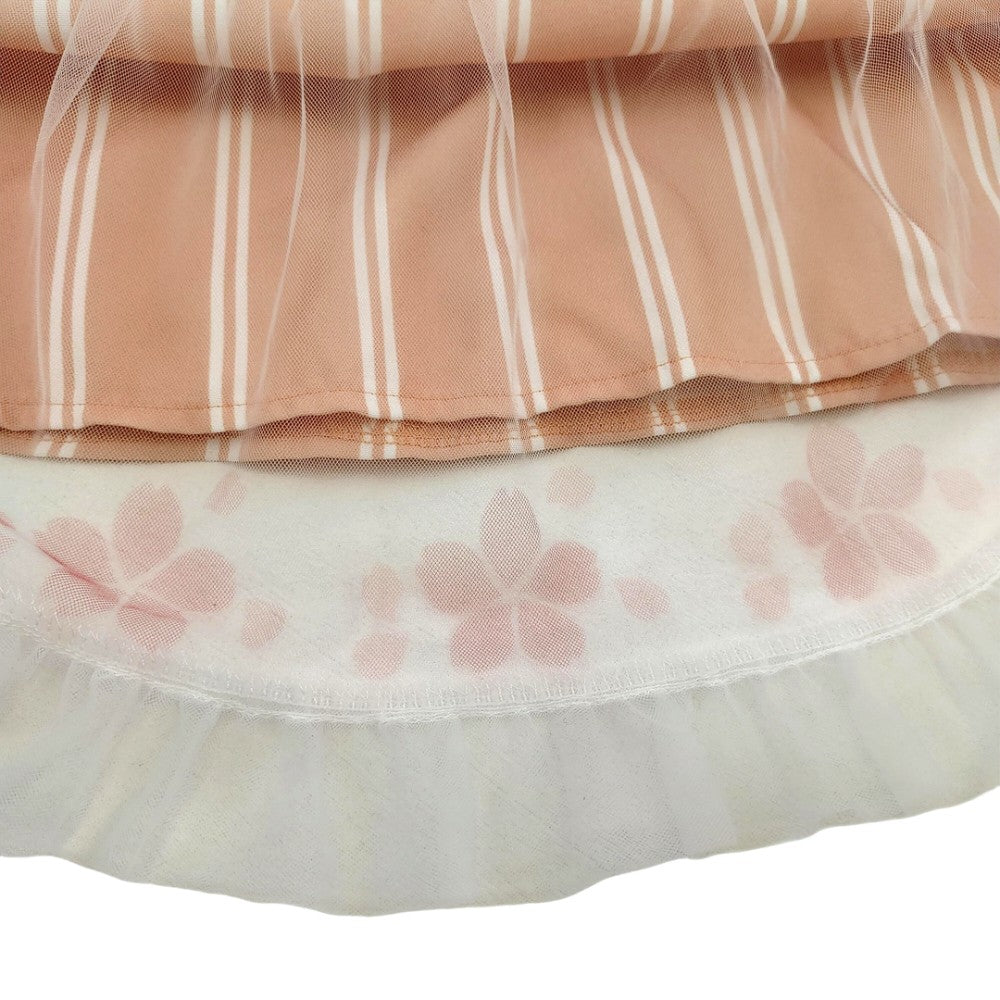 Kawaii Sakura Layered Skirt Peach Pink Organza Mesh Mini Strip Skort for Teens Clearance
