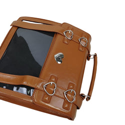 Kawaii Heart Buckle PU Leather Ita Bag Brown Satchel Backpack Cute Transparent Window Display Bag