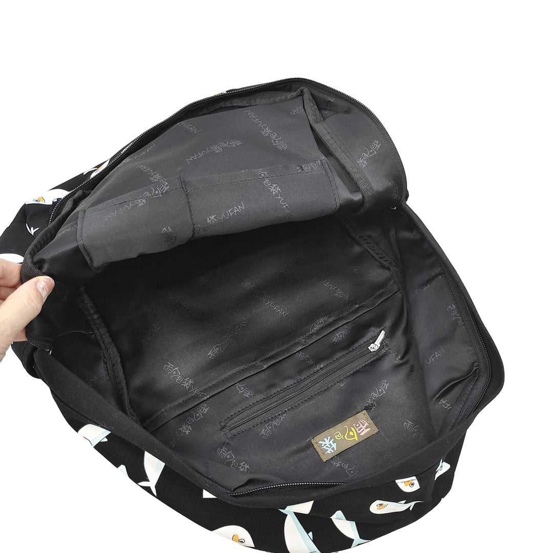 Cute Fish Print Canvas Backpack for Teens Student Lightweight School Travel Bag