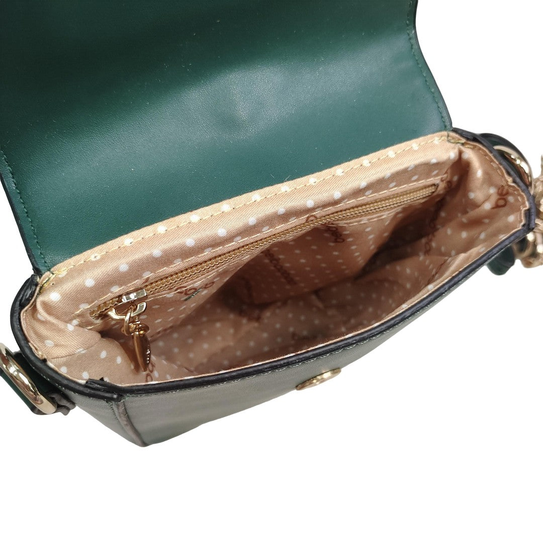 Women’s Small Crossbody Bag Green PU Leather Shoulder Purse with Gold Ring Handle & Tassel Charm