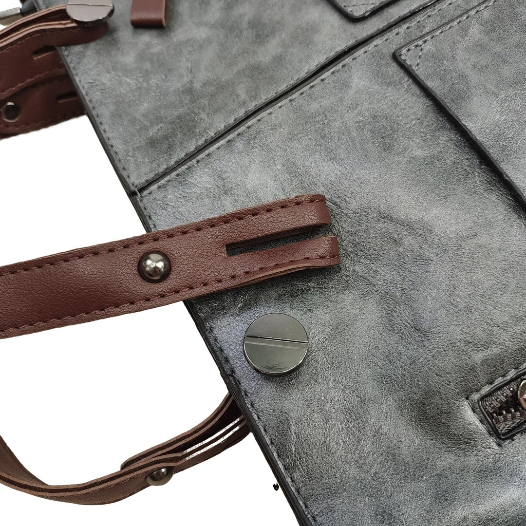 Casual PU Leather Handbag for Lady Fashion Shoulder Tote Bag with Zipper Pockets