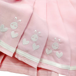 Pink Pleated Skirt Skort with Bunny & Heart Embroidery Cute Harajuku Lolita Mini Skirt