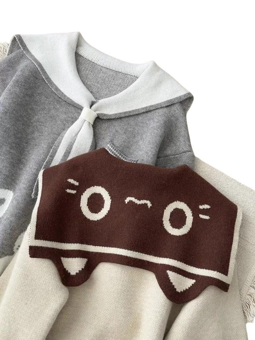Kawaii Cat Sailor Collar Sweater for Women Harajuku Loose Pullover Knit Top