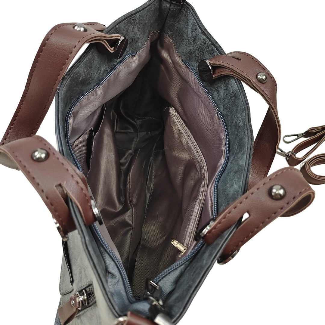 Casual PU Leather Handbag for Lady Fashion Shoulder Tote Bag with Zipper Pockets