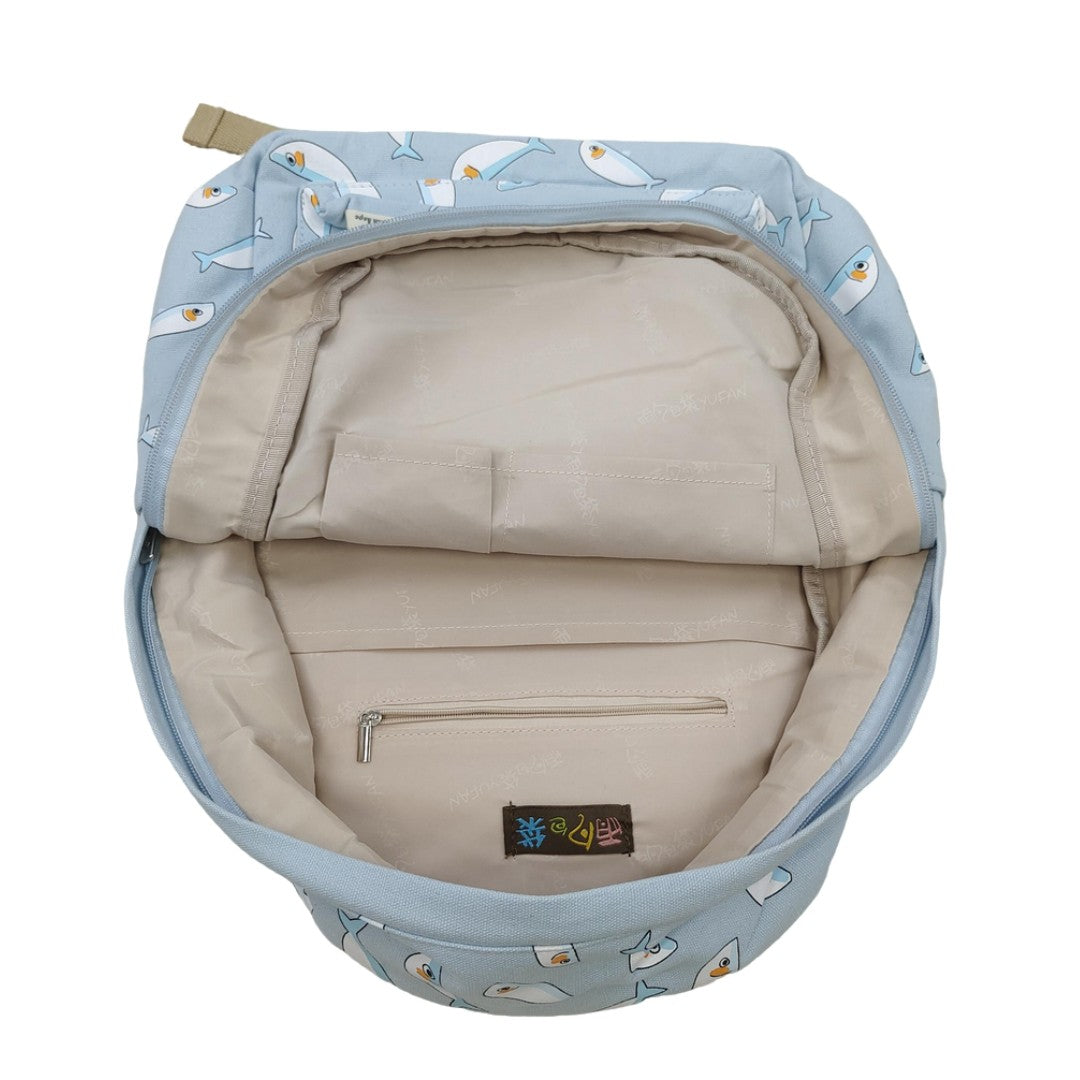 Cute Fish Print Canvas Backpack for Teens Student Lightweight School Travel Bag