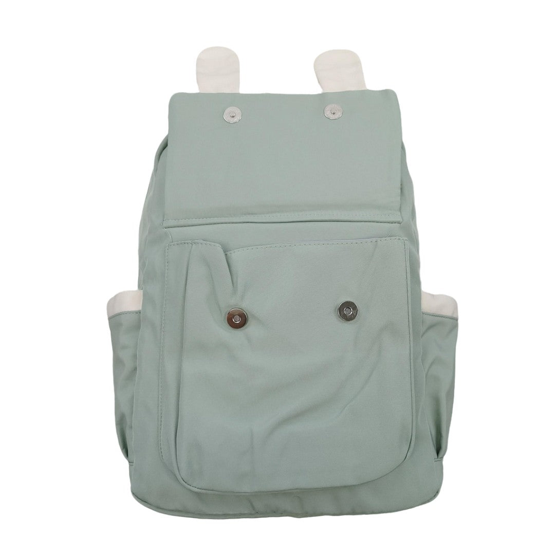 Green Kawaii Backpack with Front Flap Pocket Bunny Ears Casual School Travel Bag