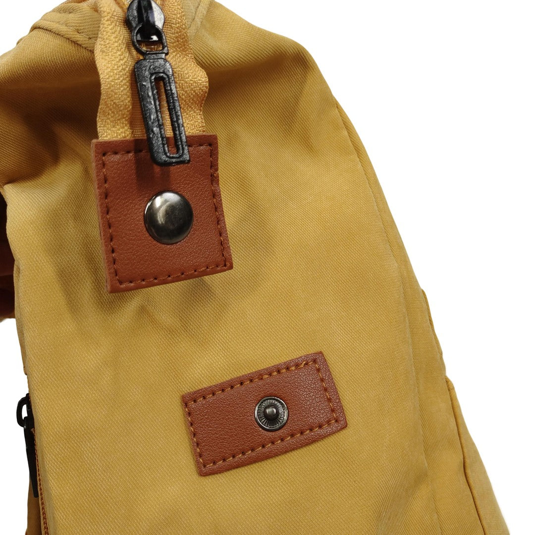 Vintage College Style Backpack Yellow Canvas School Bag with Red Buckles Casual Travel Daypack