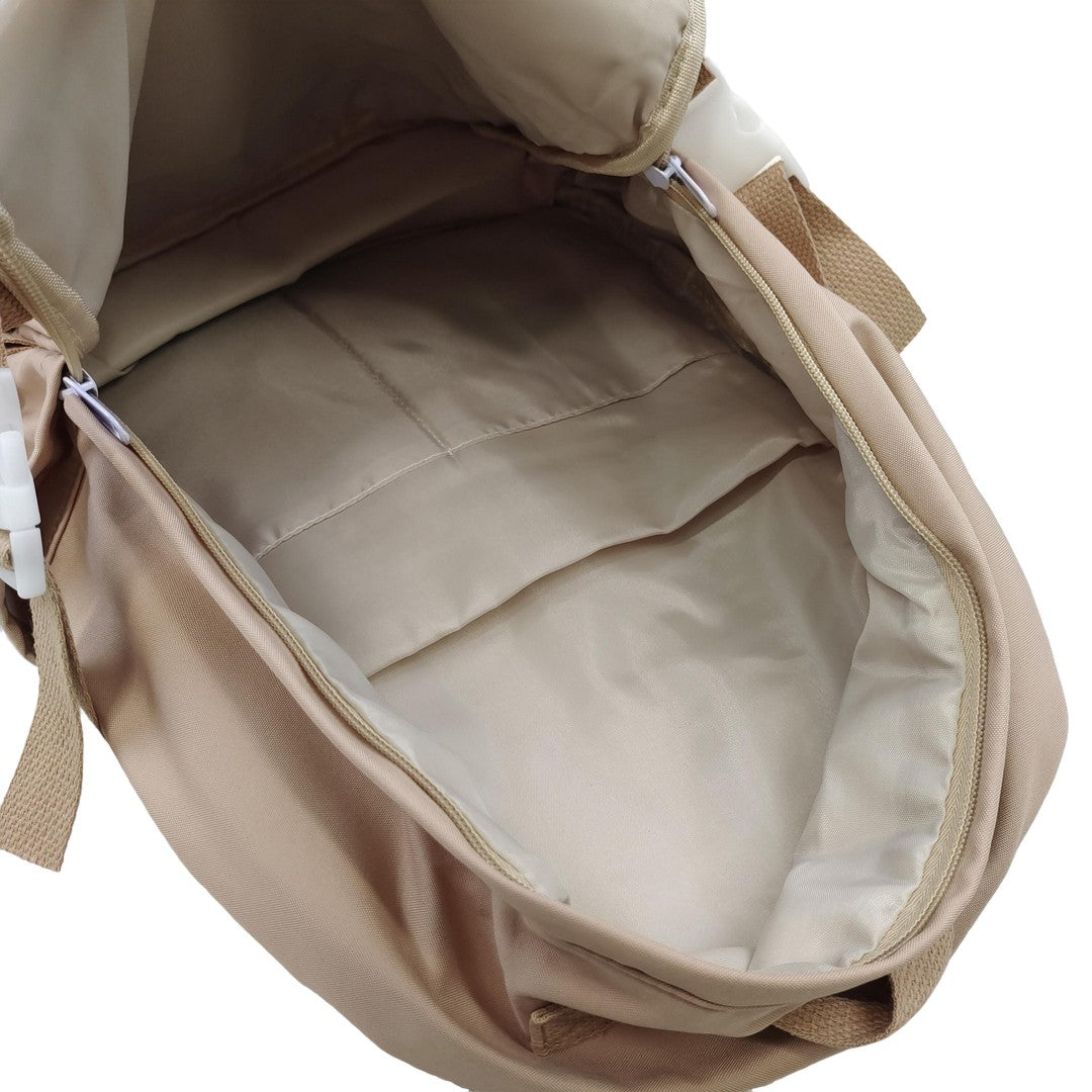 Caramel Brown Embroidered Backpack with Plush Charm Cartoon Pins Student School Bag