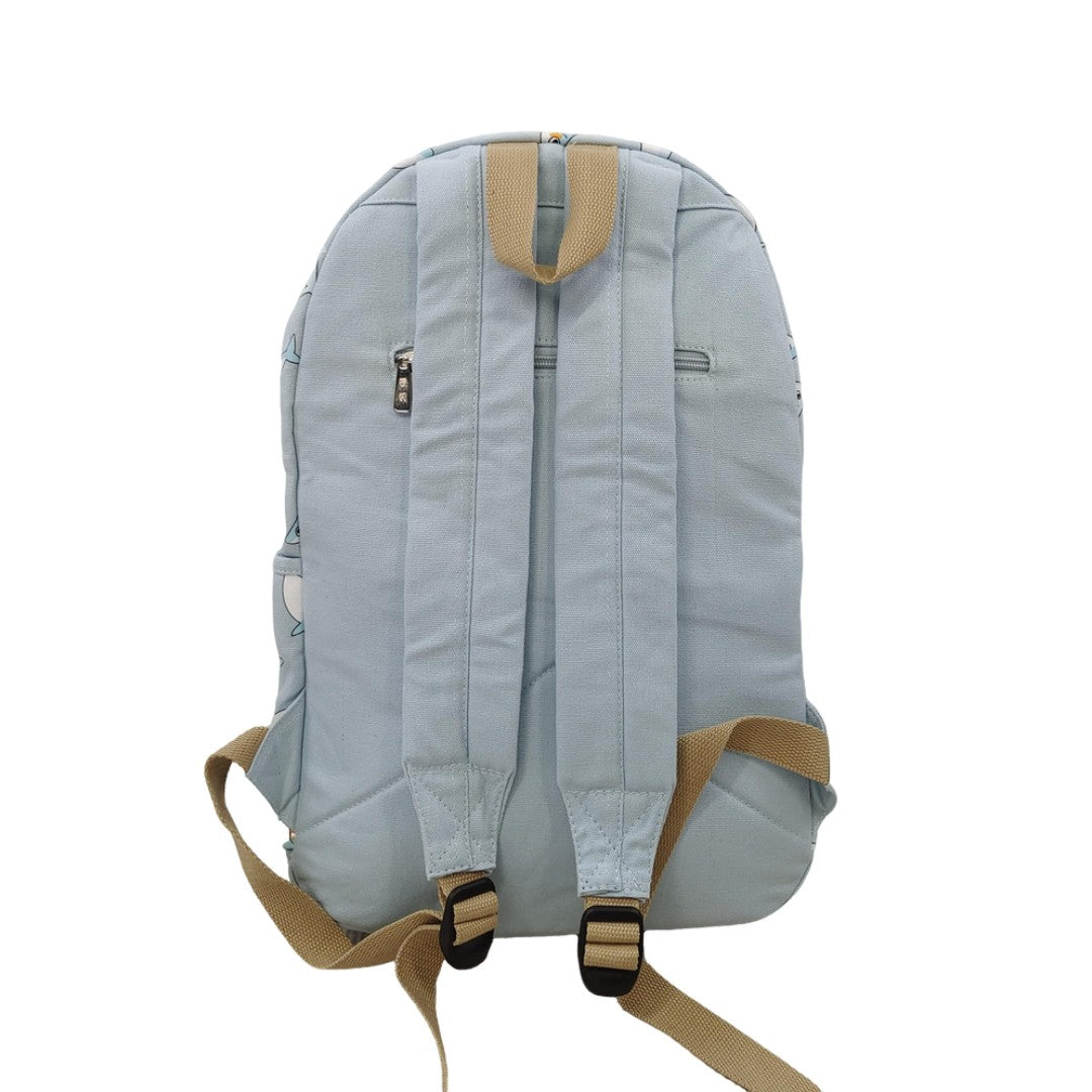 Cute Fish Print Canvas Backpack for Teens Student Lightweight School Travel Bag