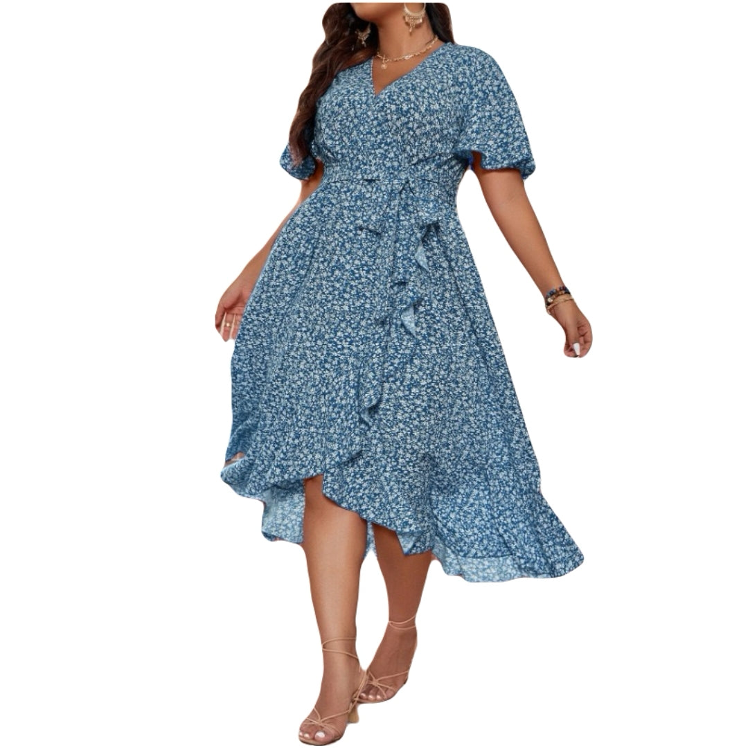 elegant floral dress for curvy women high waist plus size chiffon dress
