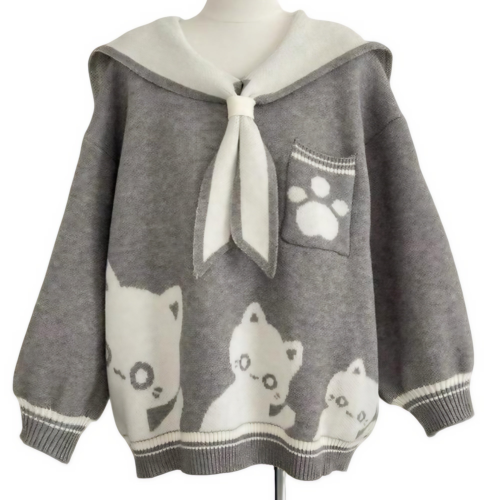 Kawaii Cat Sailor Collar Sweater for Women Harajuku Loose Pullover Knit Top