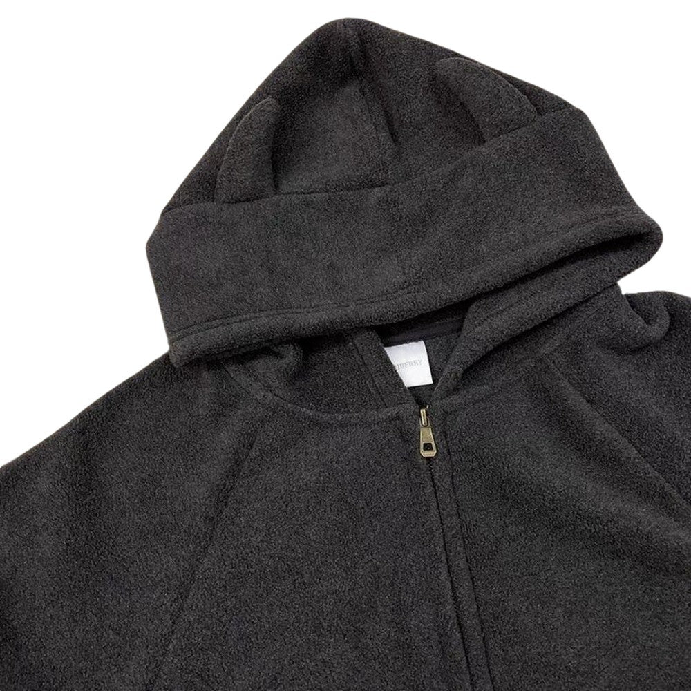 Devil Horn Fleece Hoodie Jacket for Women Halloween Oversized Zip-Up Hooded Sweatshirt