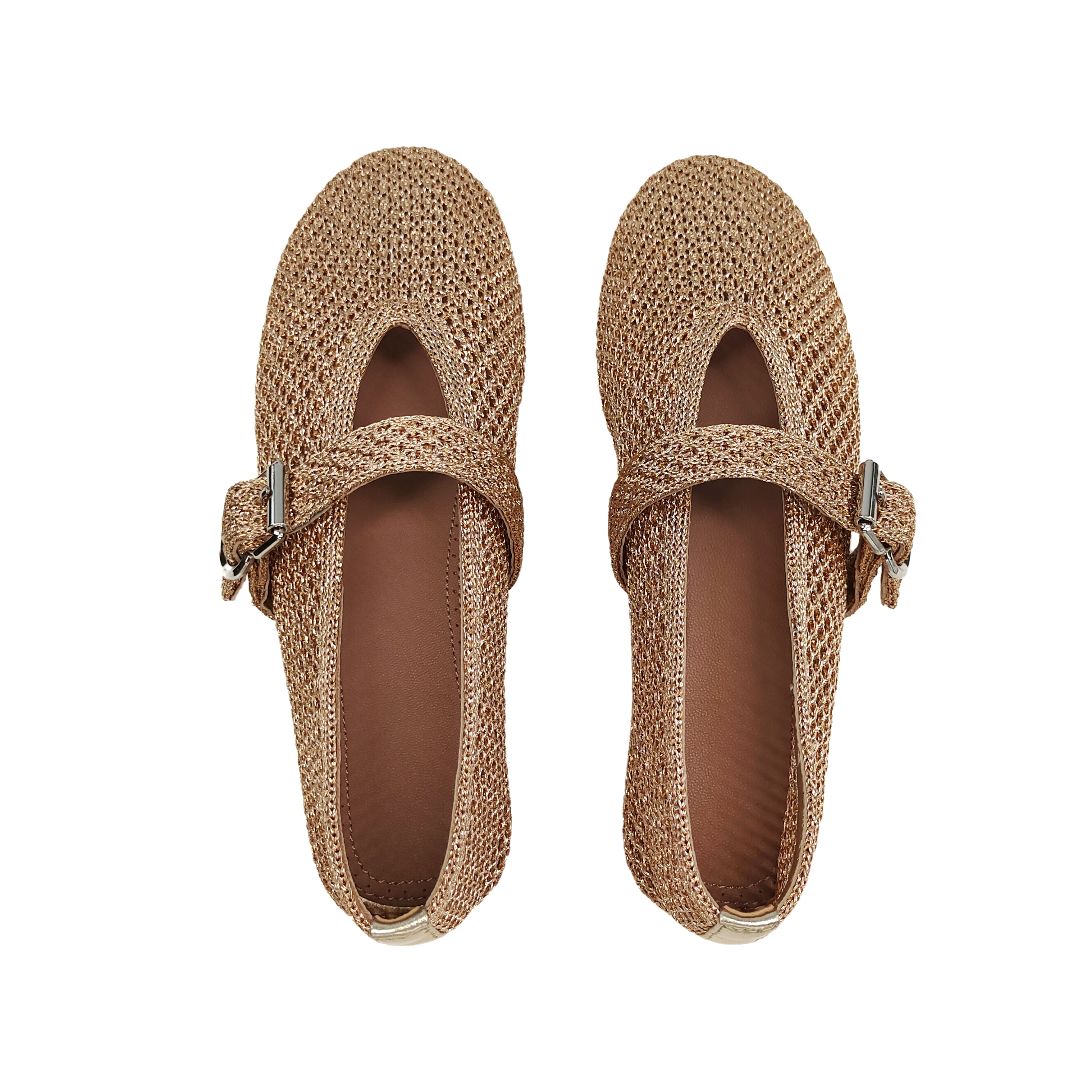 Handmade PP Woven Knit Mary Jane Flats – Gold