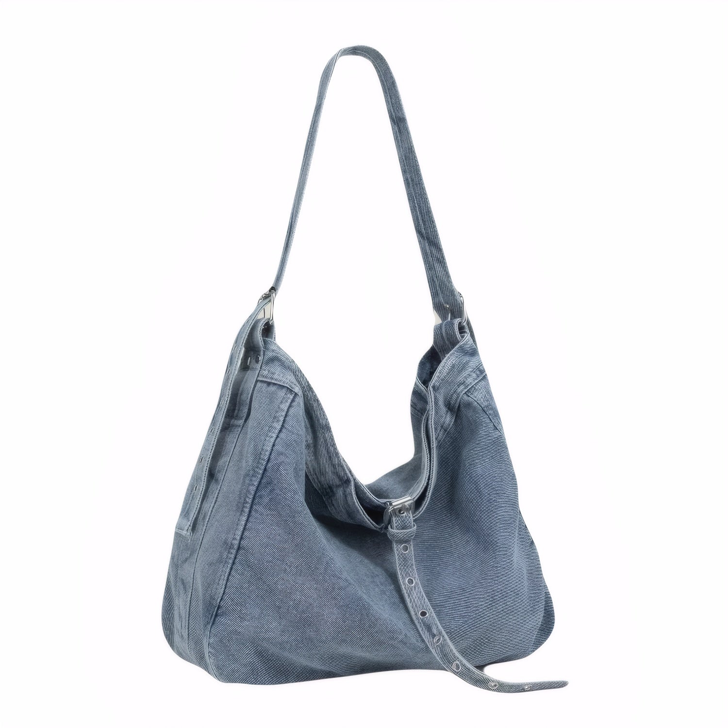Light Blue Washed Denim Slouchy Shoulder Bag for Women large capacity crossbody purse adjustable strap shoulder bag
