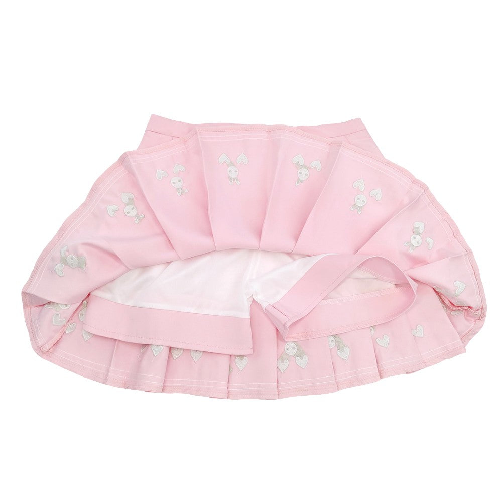Pink Pleated Skirt Skort with Bunny & Heart Embroidery Cute Harajuku Lolita Mini Skirt