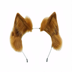 Handmade furry animal ear headband cosplay accessory with realistic plush cat fox ears or matching tail