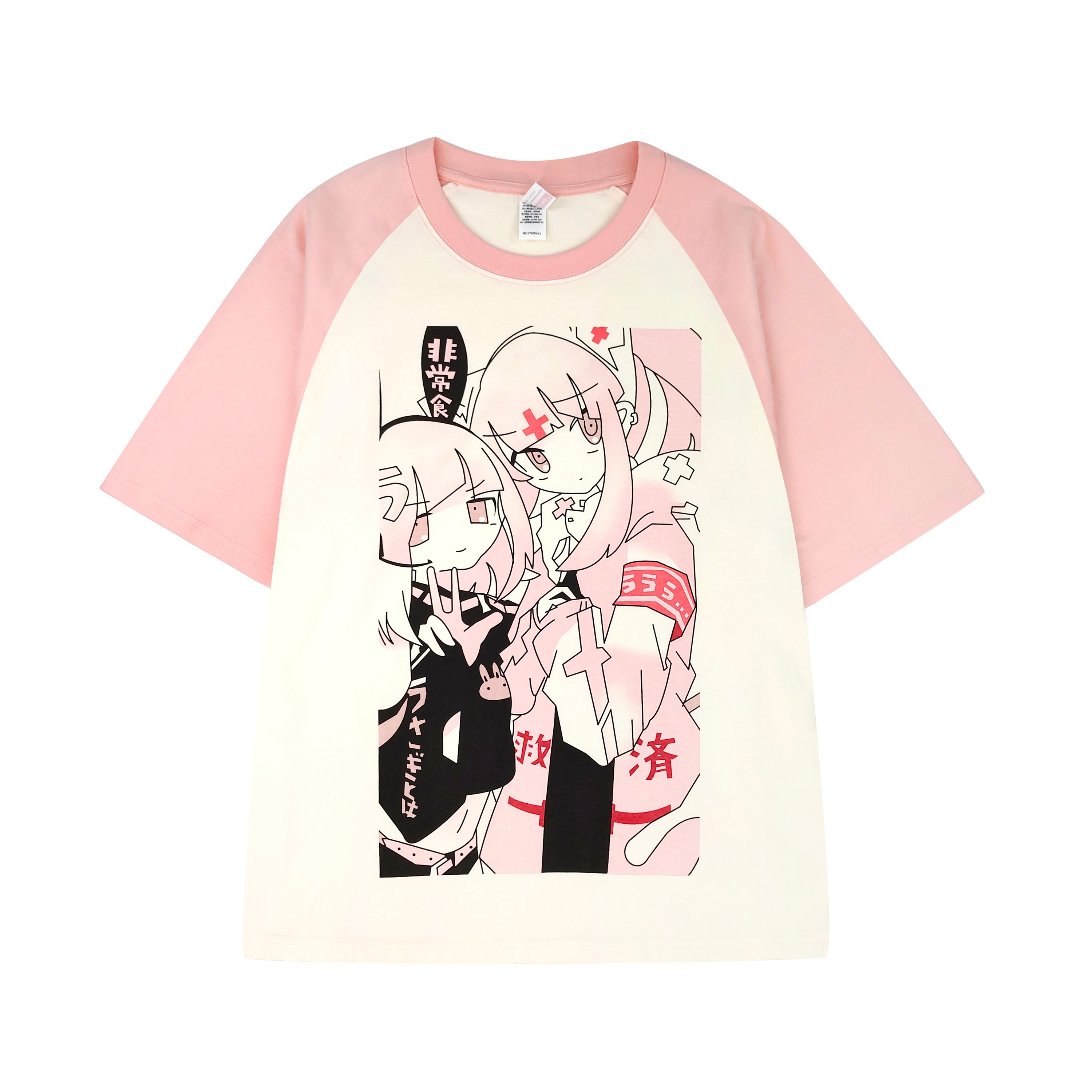 Harajuku Anime Print Oversized T-Shirt for Girls Short Sleeve Raglan Tee Japanese Cartoon Graphic Top