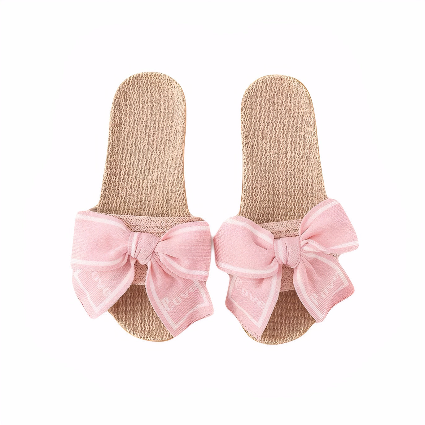 Pink Cute Bow Cotton-Linen Slippers for ladies quiet sole bedroom shoes EVA linen slippers