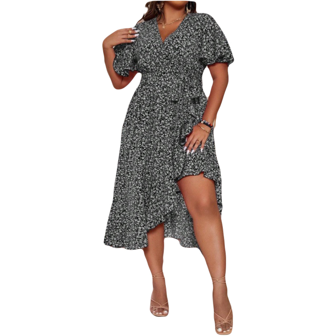 tie waist ruffle hem dress,summer vacation dress plus size