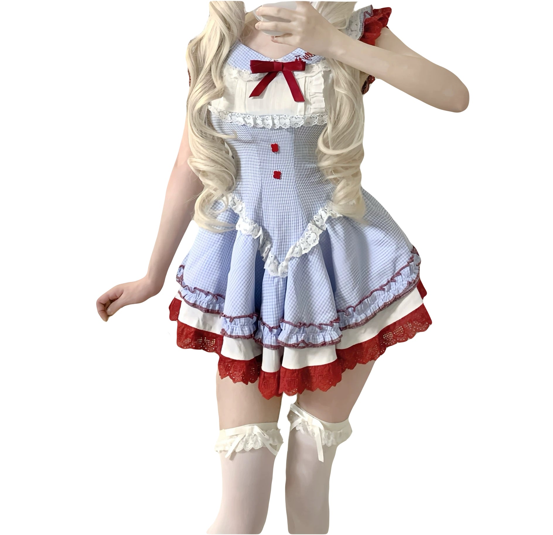 Blue plaid doll collar dress with waist-cinching fit kawaii fashion babydoll lolita dress
