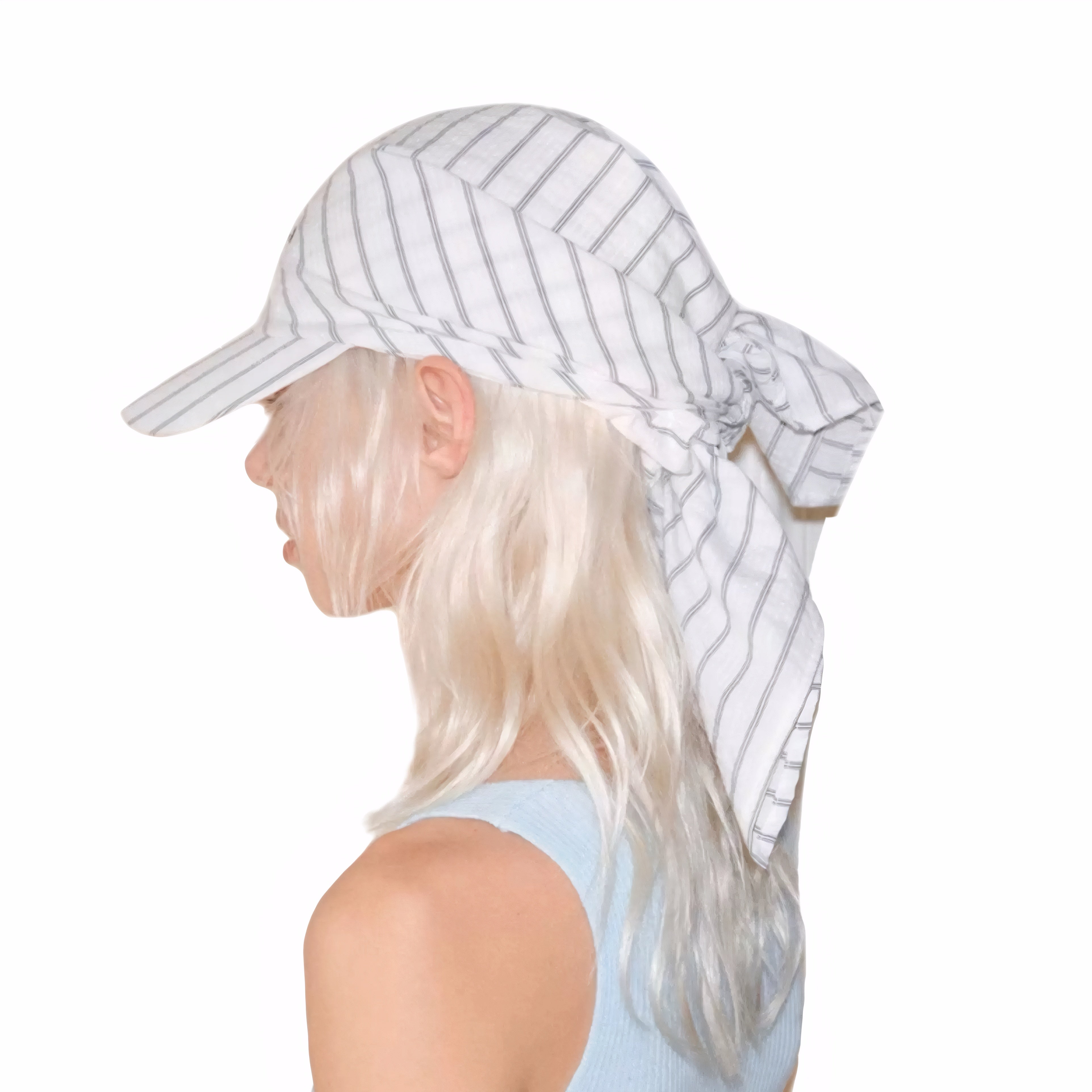 Striped head wrap peaked cap with tie-back design – breathable and chic scarf tie baseball cap
