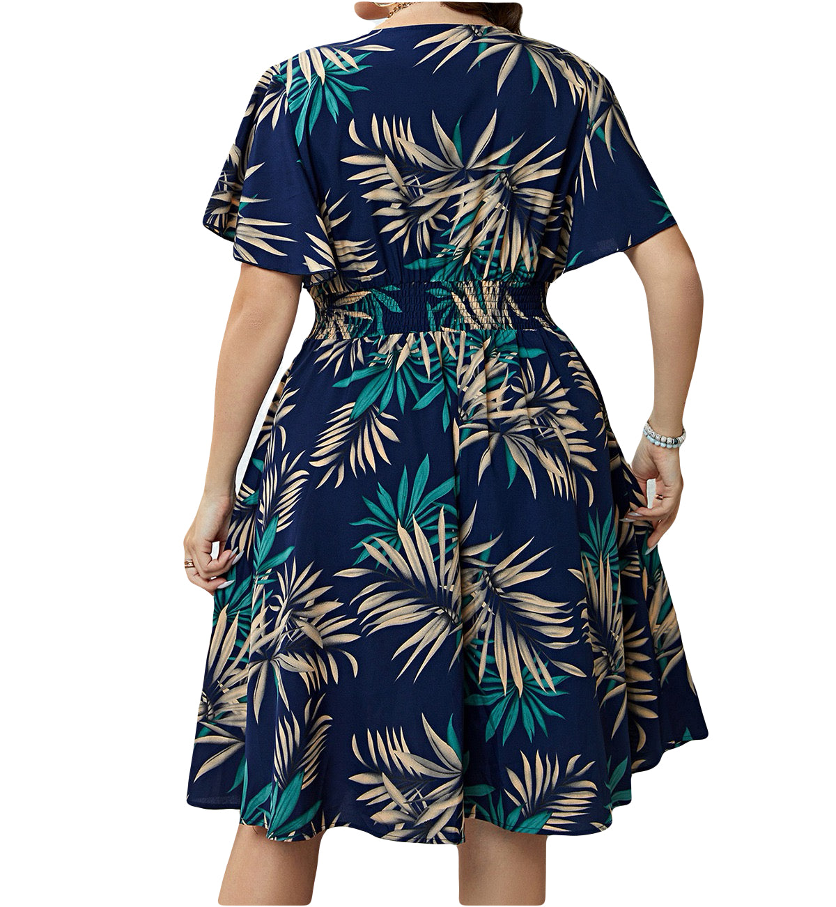V-neck casual dress, short sleeve sundress beach dress for curvy women