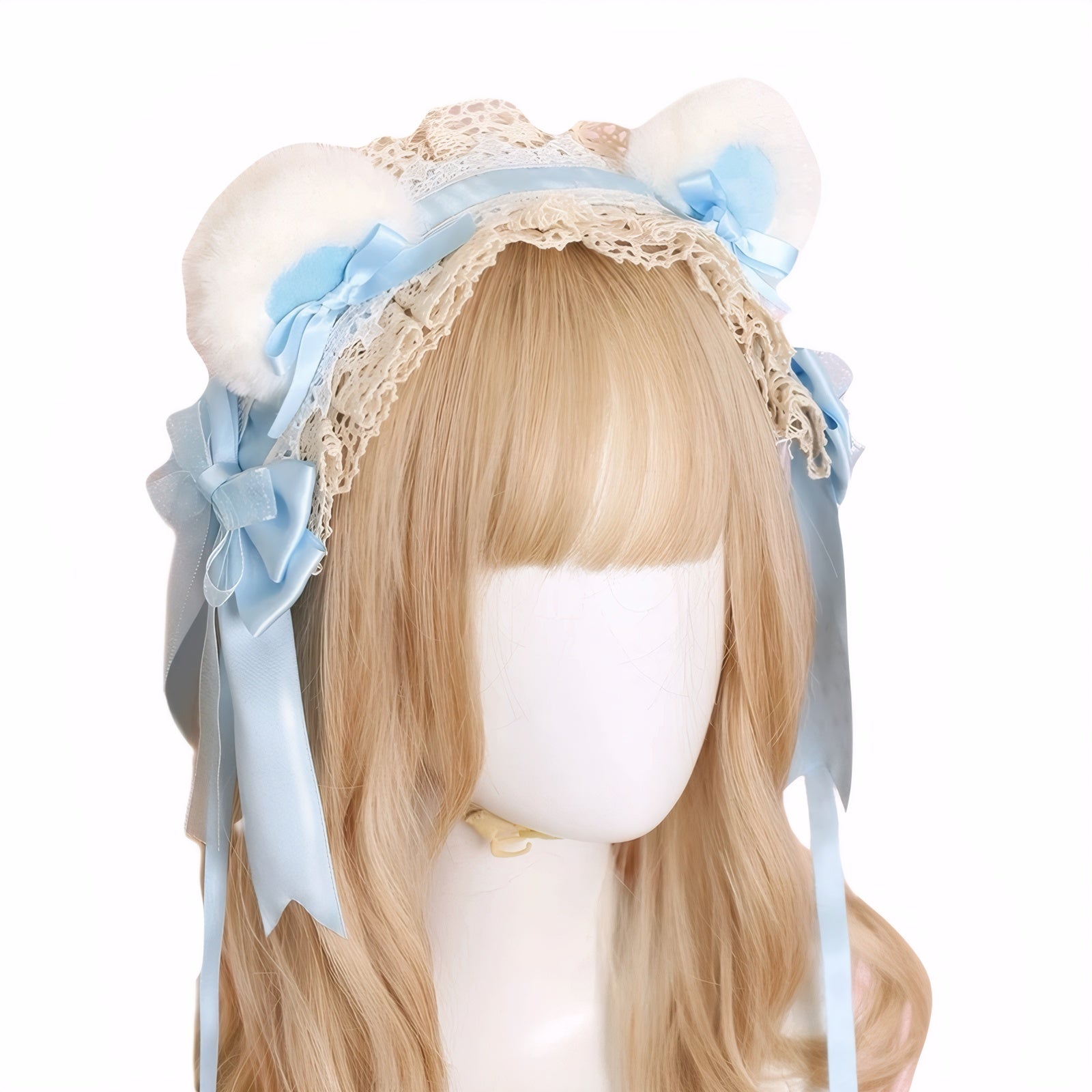 sweet style headband gothic lolita blue lace bonnet maid costume accessory