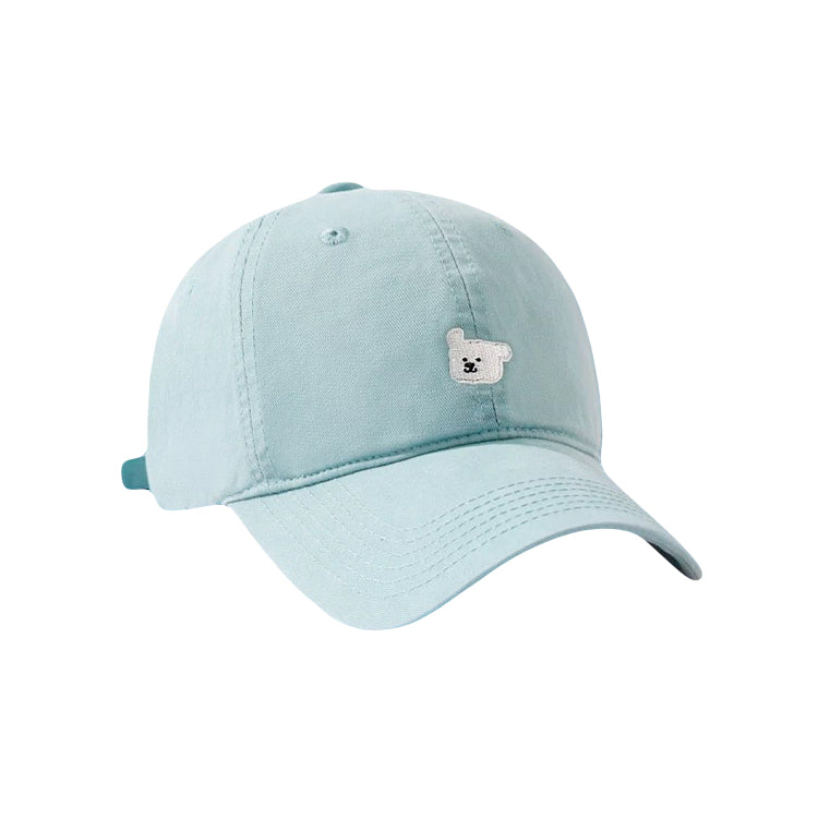 Light blue baseball cap with small white bear embroidery – minimalist unisex design