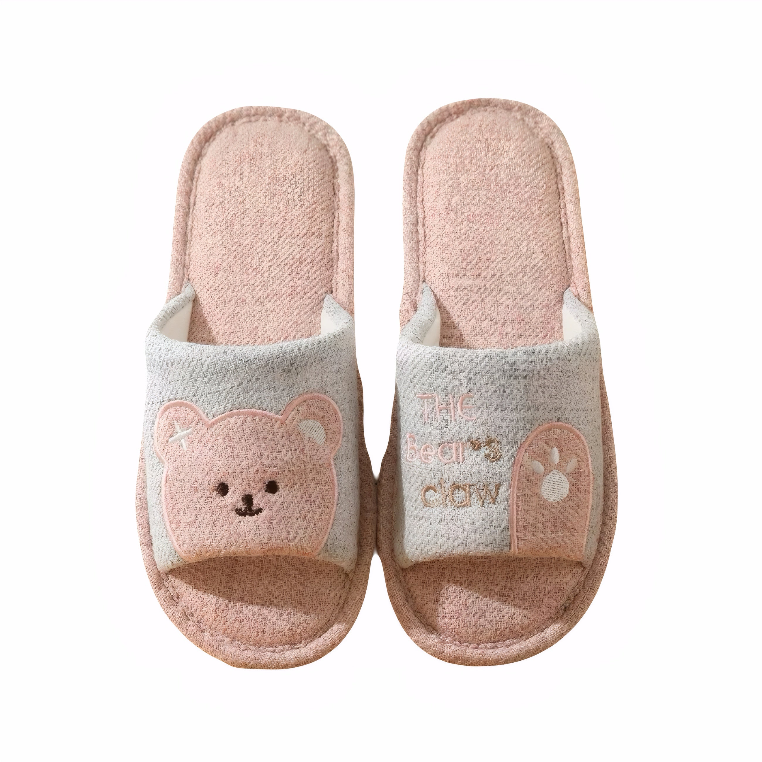 Cute embroidered bear face linen slippers for women soft bottom slippers home footwear