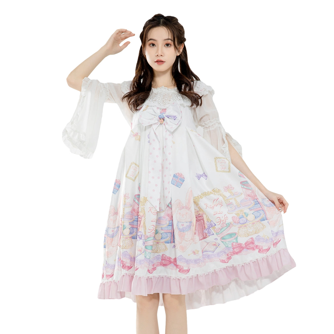 big bow lolita princess cosplay dress, Japanese fashion harajuku lolita cute gift print dress