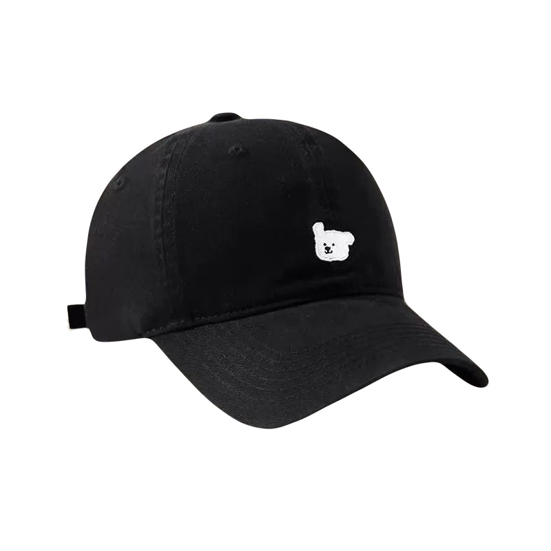 Black baseball hat with white bear patch – classic dad cap style