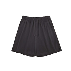 Black linen blend women’s drawstring shorts with a relaxed fit, high waist design