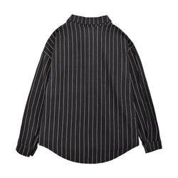 Back view of black vertical stripe cotton polyester shirt