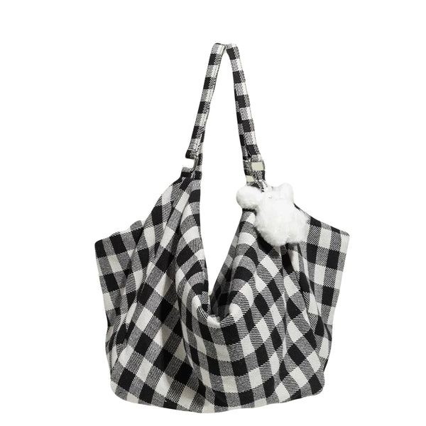 cool black white paid cotton tote bag for girls shoulder bag