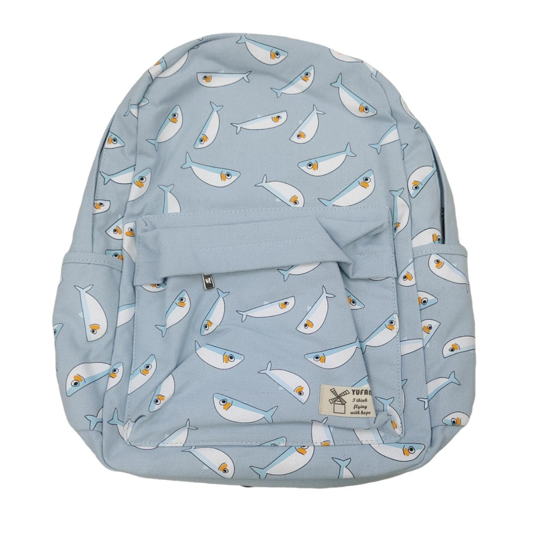 Cute Fish Print Canvas Backpack for Teens Student Lightweight School Travel Bag