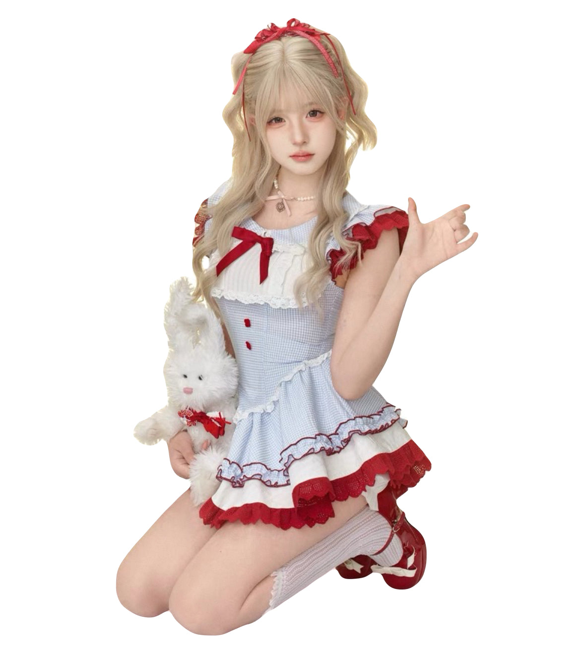 Sweet Lolita-style puff dress with layered ruffles