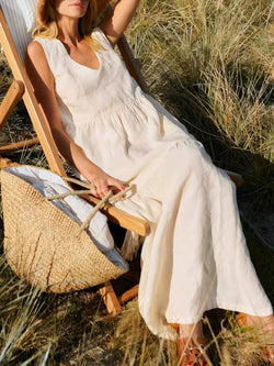Women’s Cotton Tiered Maxi Dress Elegant V-Neck Sleeveless Long Summer Sundress Loose Fit Cake Hem Casual Vacation Outfit