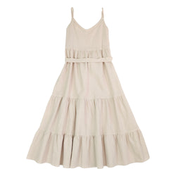 Linen Maxi Dress Spaghetti Strap Sleeveless Summer Long Dress Boho Vacation Style Tiered Sundress with Belt