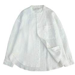 Stand Collar Pure Linen Long Sleeve Shirt Breathable Han Hemp Linen Casual Loose Fit Basic Top