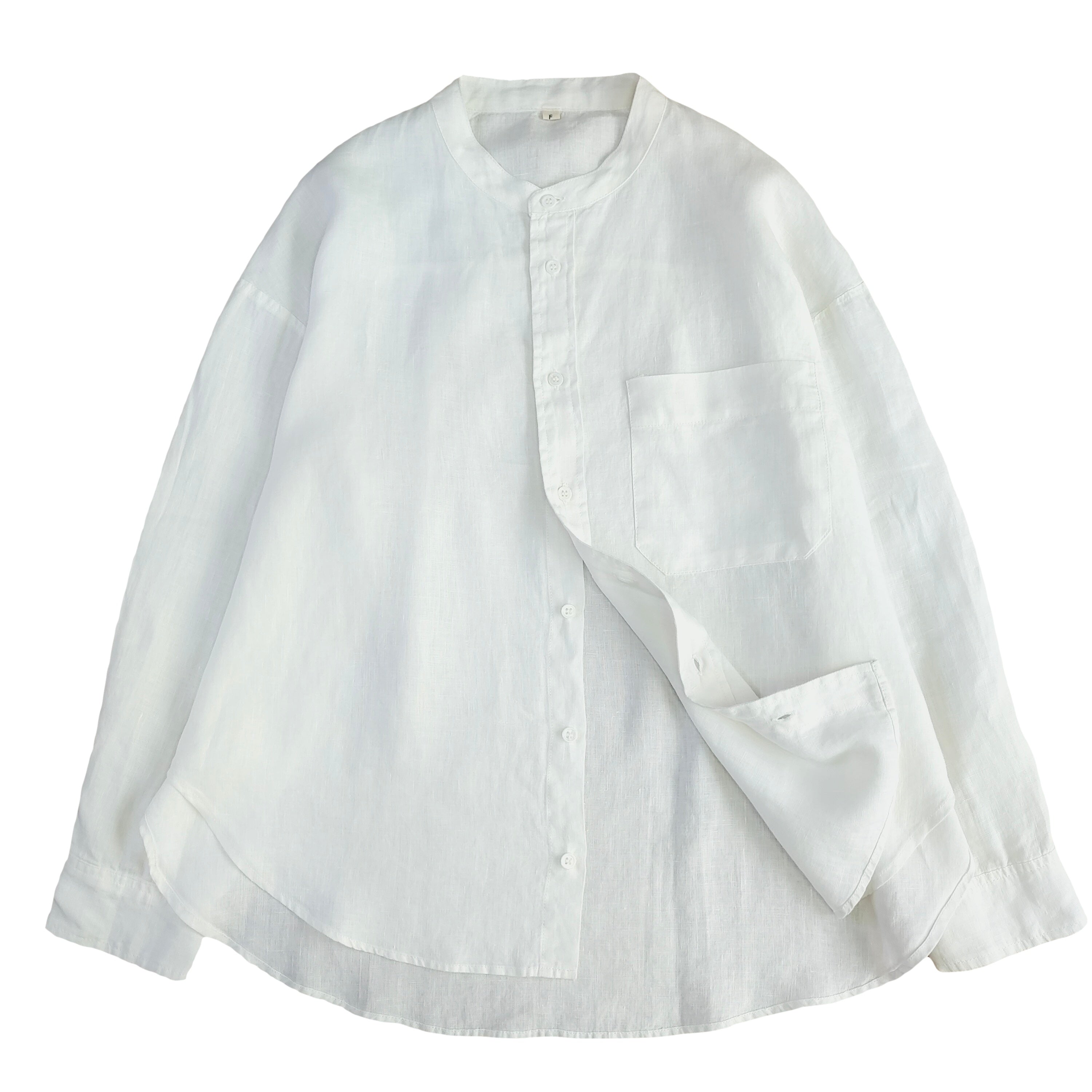 Stand Collar Pure Linen Long Sleeve Shirt Breathable Han Hemp Linen Casual Loose Fit Basic Top