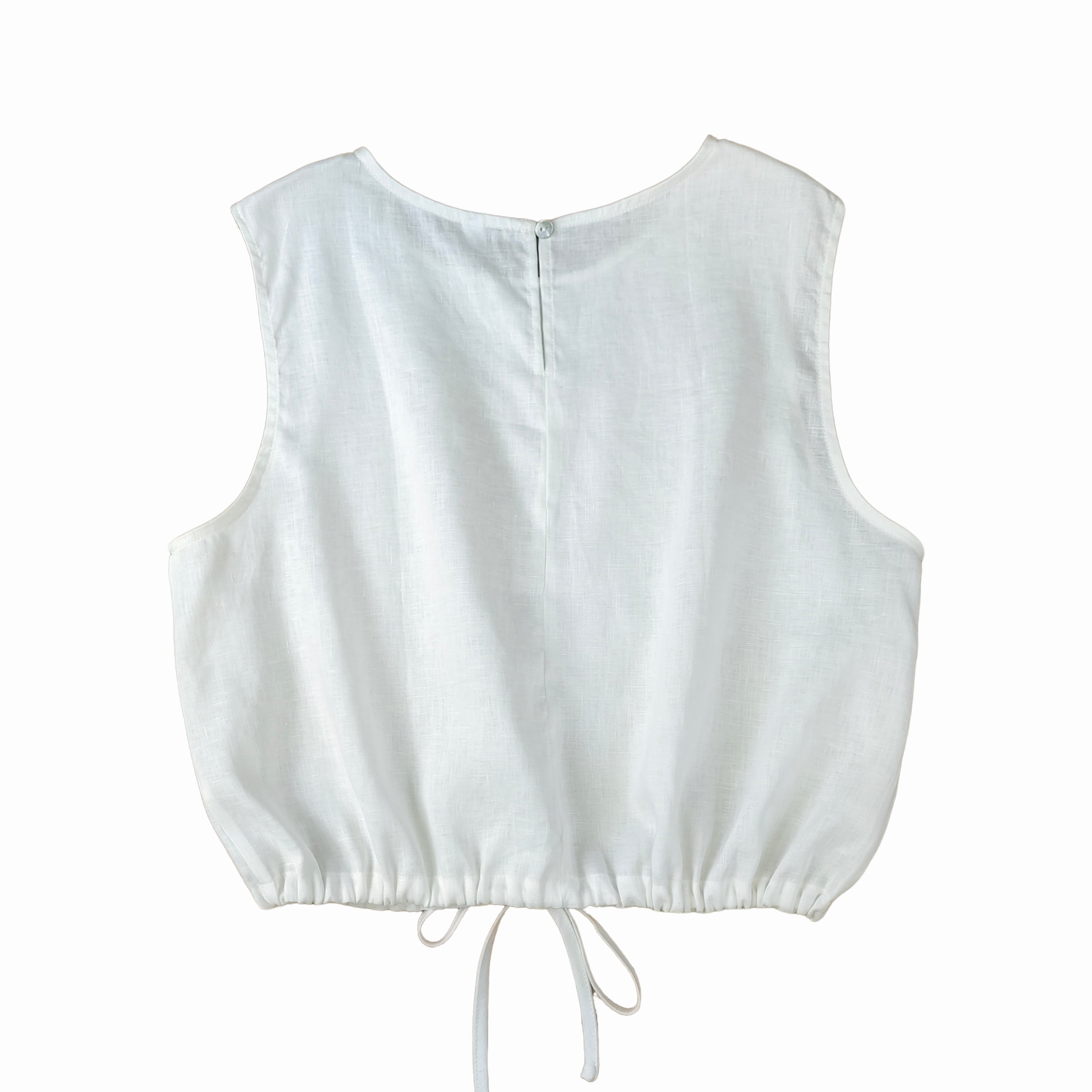 Old Money Style Linen Tank Top Women Summer Sleeveless Crop Blouse with Drawstring Hem