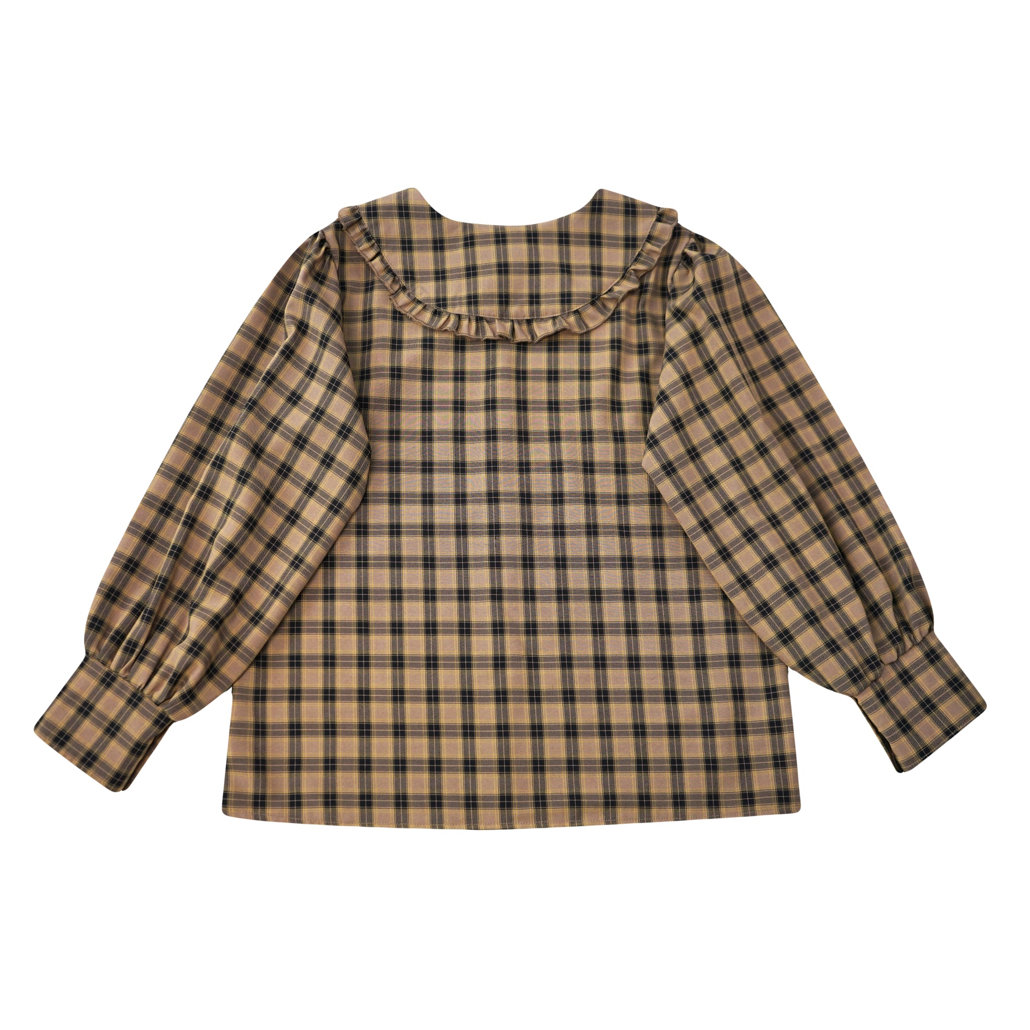 vintage plaid blouse, peter pan collar shirt, ruffle collar blouse, cottagecore long sleeve top, brown check shirt