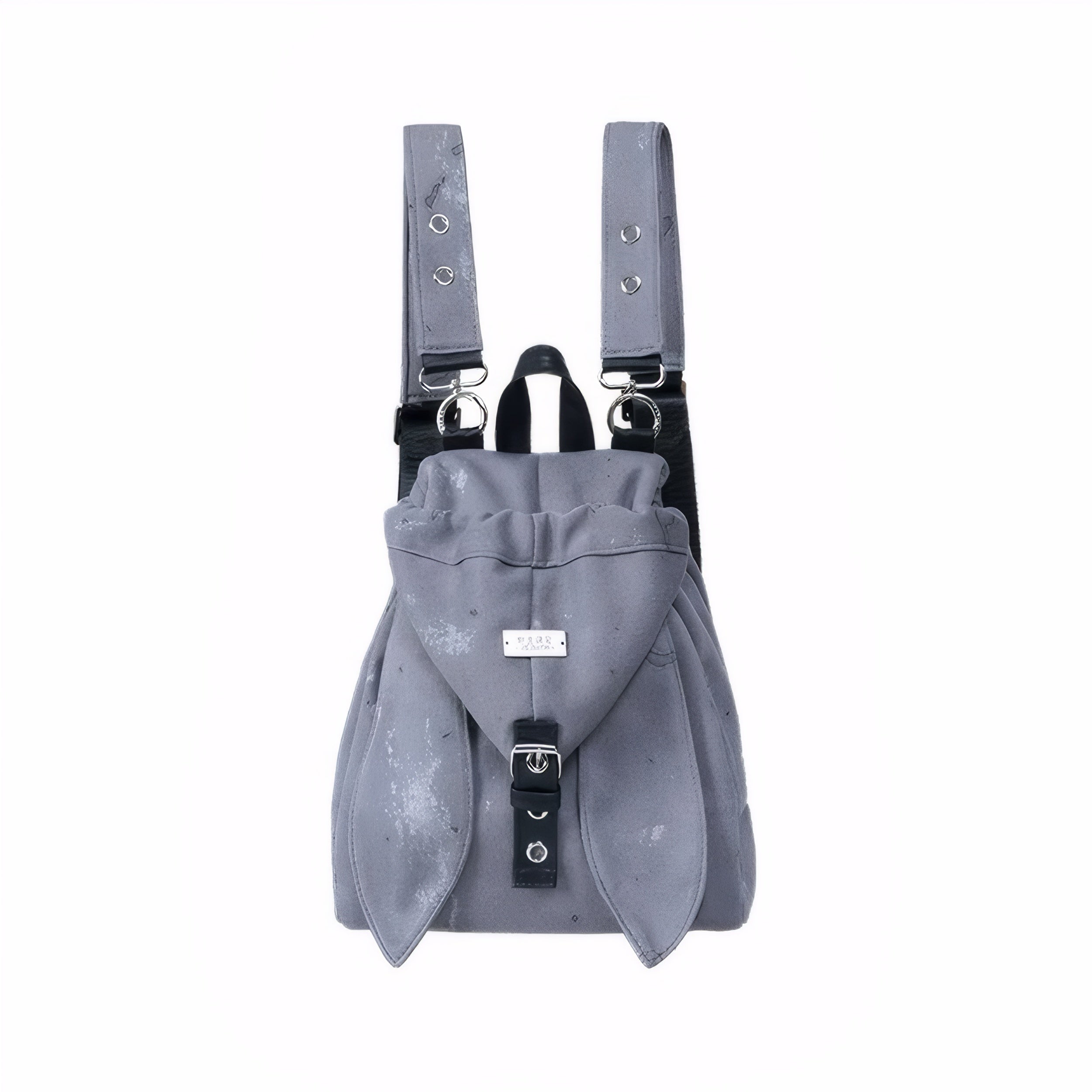Harajuku-style bunny ear cotton backpack in white and grey with adjustable straps and dual-use design