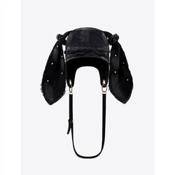 Black Frayed Denim Bunny Ear Hat Bag